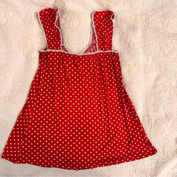 Demi Loon Womens red white polkadot Y2K babydoll top, white lace trim Size M-L - Picture 9 of 9